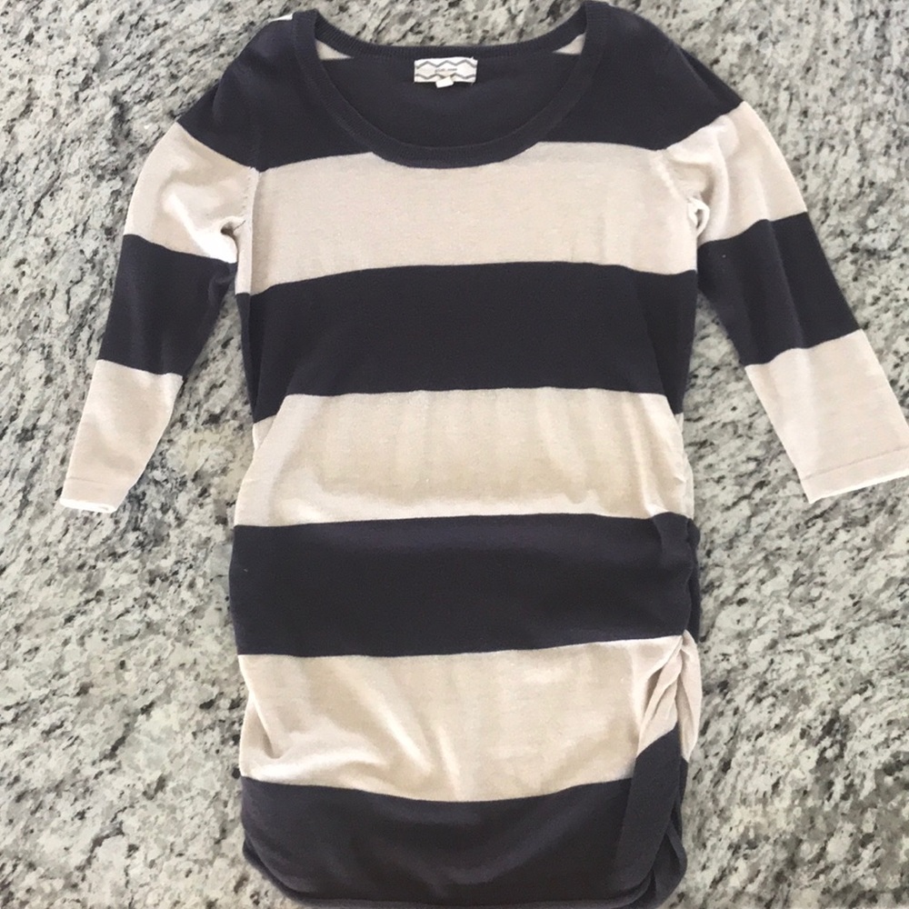 Pink rose grey beige striped long tunic top small